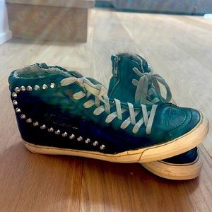 Golden Goose Slide Sneakers in Black Leather with studs